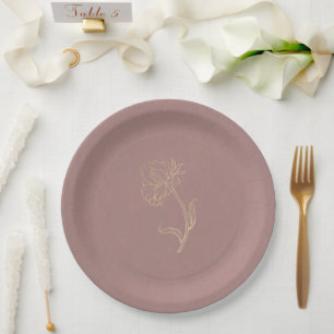 Elegant Chic Gold Flower & Dusty Rose Wedding  Paper Plate