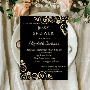 Elegant Chic Gold Flowers Bridal Shower Invitation