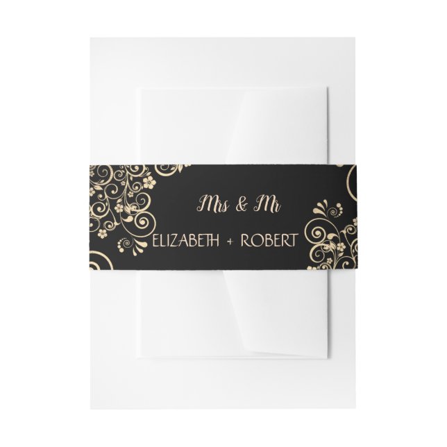 Elegant Chic Gold Flowers Invitation Belly Band (Front Example)