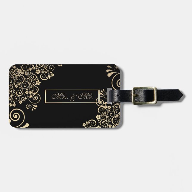 Elegant Chic  Gold Flowers Luggage Tag (Front Horizontal)