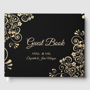 Elegant Chic Gold Flowers Wedding Guest Book
