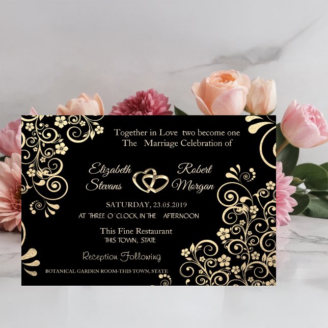 Elegant Chic Gold Flowers  Wedding Invitation (Creator Uploaded)