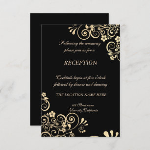 Elegant Chic Gold Flowers Wedding Reception Invitation
