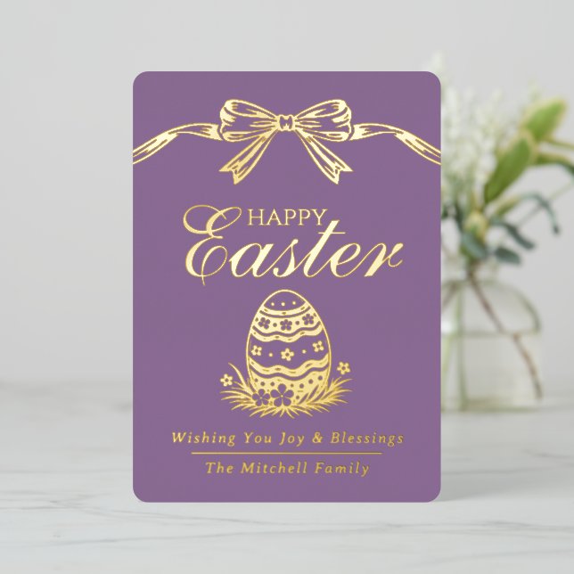 Elegant Chic Gold Foil Happy Easter Blessings Card (Standing Front)