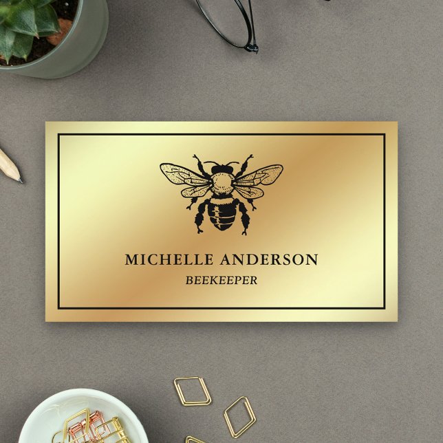 Elegant Chic Gold Foil Honey Bee Beekeeper Business Card (Creator Uploaded)