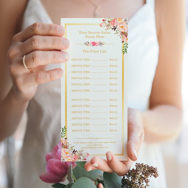 Elegant Chic Gold Frame Floral Price List Menu (Creator Uploaded)