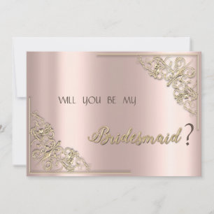 Elegant Chic Gold Frame Rose Gold  Bridesmaid Card