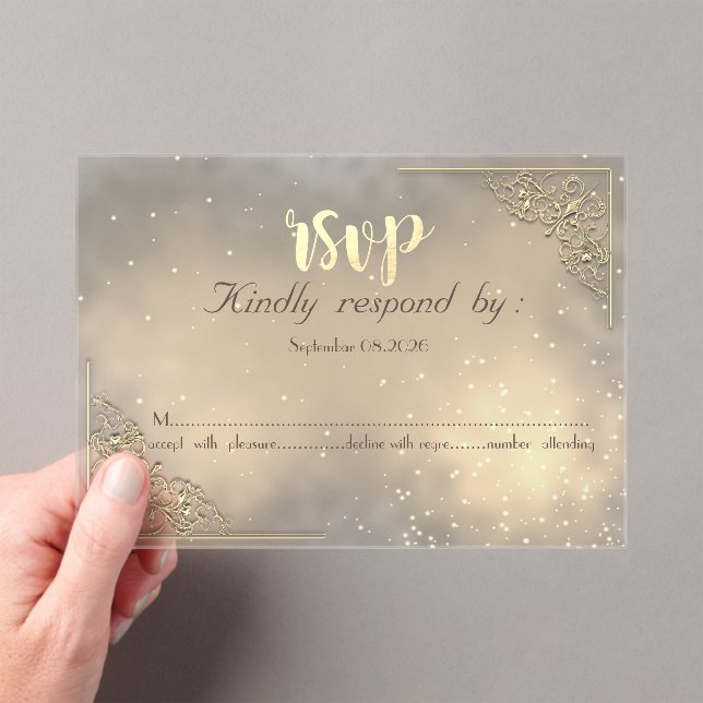 Elegant Chic Gold Frame  RSVP Card Acrylic Invitations (Insitu (Handheld))