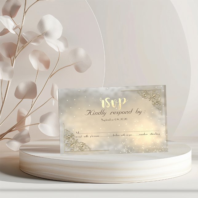Elegant Chic Gold Frame  RSVP Card Acrylic Invitations (Creator Uploaded)