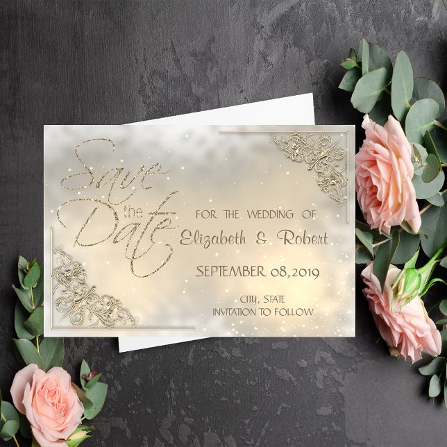 Elegant Chic Gold Frame Save The Date (Creator Uploaded)