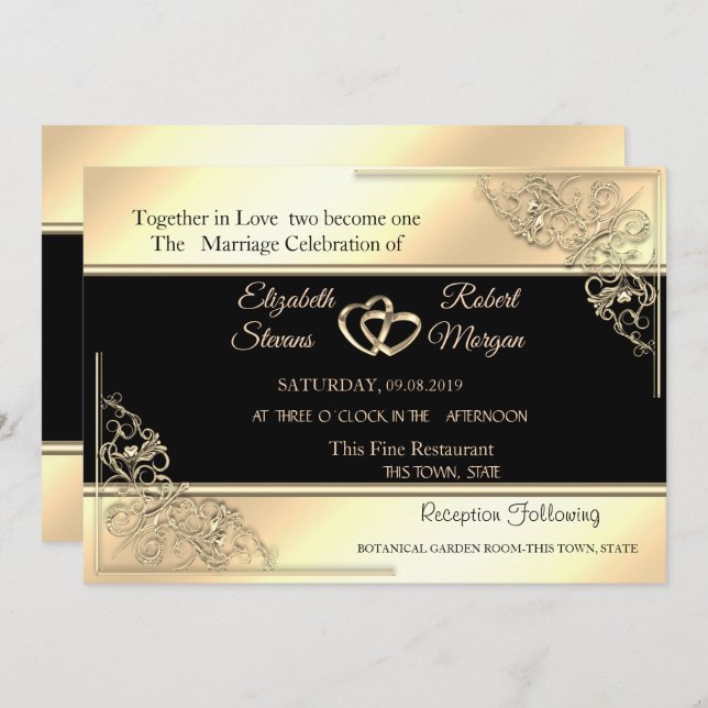 Elegant Chic Gold Frame,Stripe  Wedding Invitation (Front/Back)