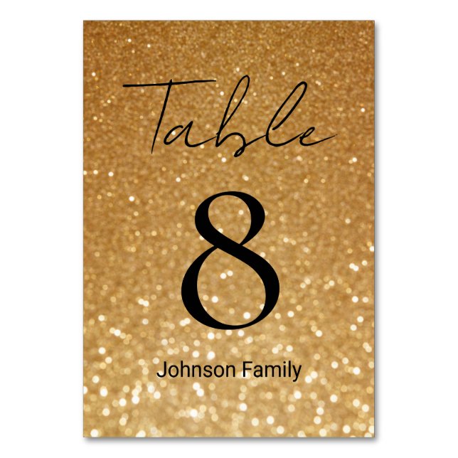 elegant chic gold glitter background wedding table number (Front)