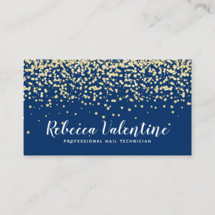 Elegant chic gold glitter confetti plain navy blue business card