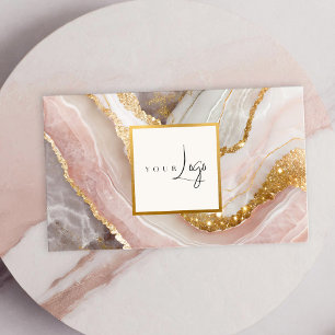 Elegant Chic Gold Glitter Marble Modern Logo Business Card