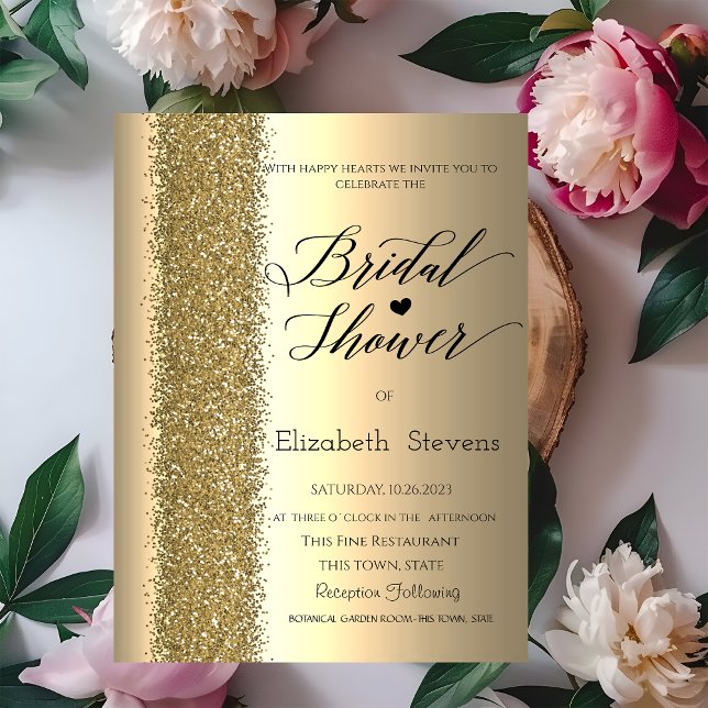 Elegant Chic Gold Glitter Script Bridal Shower  Invitation (Creator Uploaded)