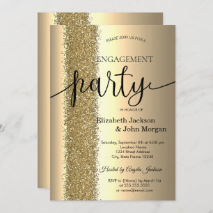 Elegant Chic Gold Glitter Script Engagement Invitation