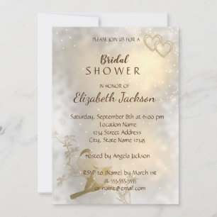 Elegant Chic Gold Hearts, Birds Bridal Shower Invitation