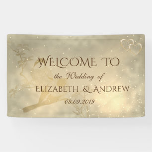 Elegant Chic Gold Hearts, Birds Wedding Banner