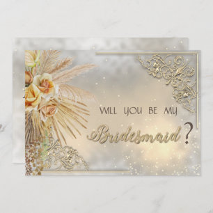 Elegant Chic Gold Hearts Boho Flowers  Invitation