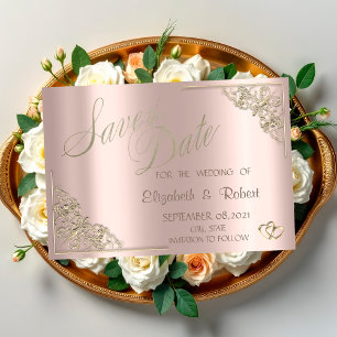 Elegant Chic Gold Hearts, Frame Rose Gold Save The Date