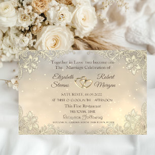 Elegant Chic Gold Hearts Lace Wedding  Invitation