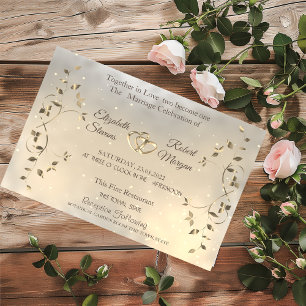 Elegant Chic Gold Hearts Leaves Wedding  Invitation