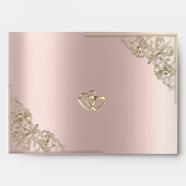 Elegant Chic Gold Hearts Rose Gold Wedding Envelope (Front)