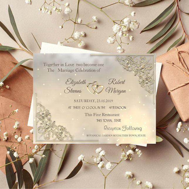 Elegant Chic Gold Hearts Wedding Invitation (Creator Uploaded)