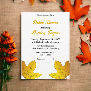 Elegant Chic Gold Leaves Fall Floral Bridal Shower Invitation