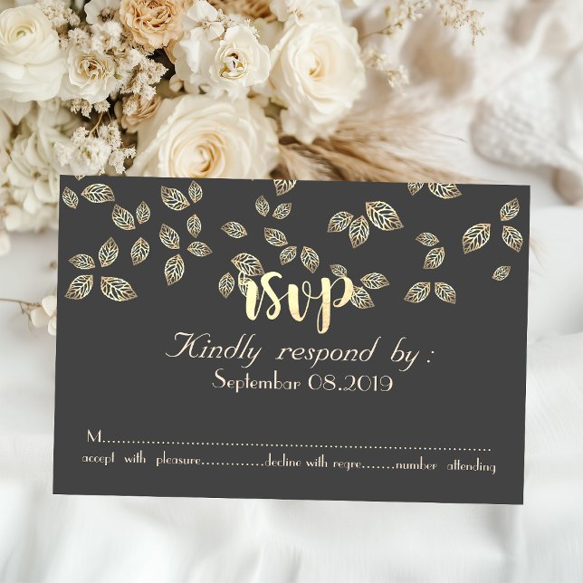 Elegant Chic Gold Leaves RSVP Card (Creator Uploaded)