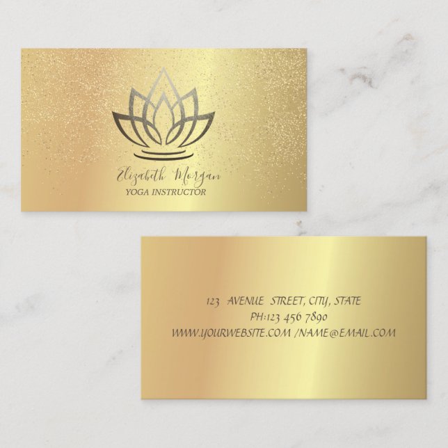 Elegant Chic Gold Lotus Confetti Yoga Instructor Business Card (Front/Back)