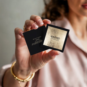Elegant chic gold modern square minimalist black business card