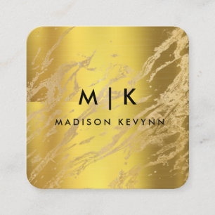 Elegant chic gold modern square minimalist black business card