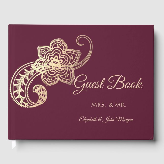 Elegant Chic Gold Paisley  Guest Book (Front)