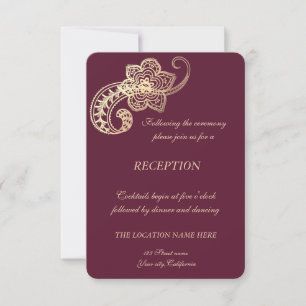 Elegant Chic Gold Paisley Wedding Reception Invitation