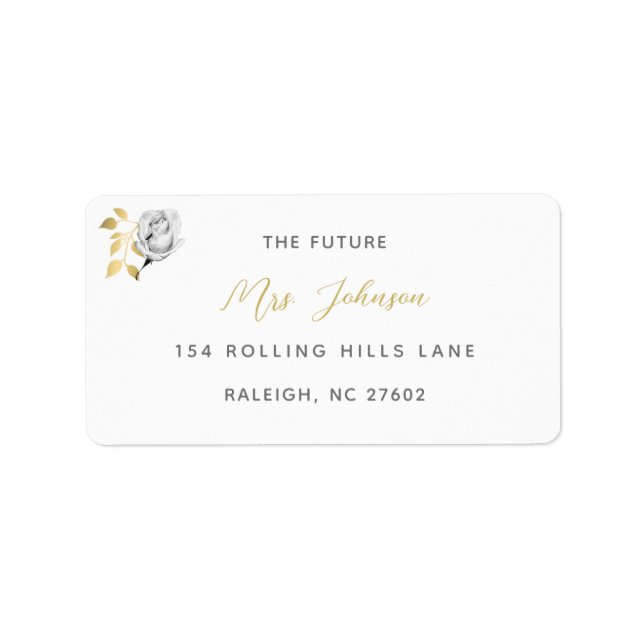 Elegant Chic Gold Rose Bride Return Address Label (Front)