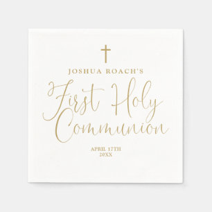 Elegant Chic Gold Script First Holy Communion Napkin