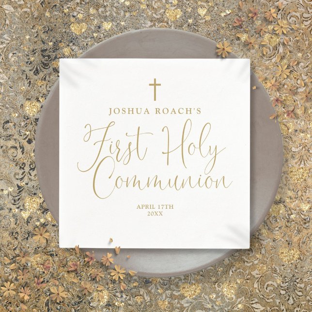 Elegant Chic Gold Script First Holy Communion Napkin (Elegant Chic Gold Script First Holy Communion Napkins)