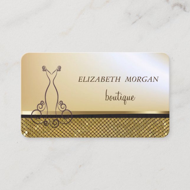 Elegant Chic Gold ,Shimmering Gold Sequins,Dress Business Card (Front)