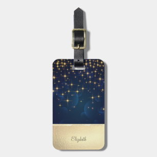 Elegant Chic Gold Stars Navy Blue Luggage Tag