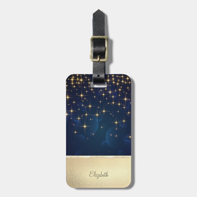 Elegant Chic Gold Stars Navy Blue Luggage Tag (Front Vertical)