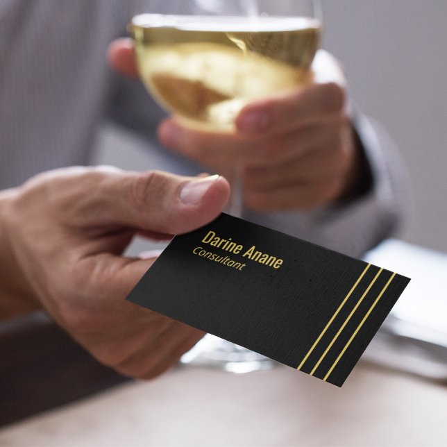 Elegant Chic Gold Stripes Lines Black Typography Business Card (Creator Uploaded)