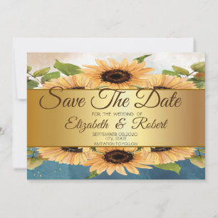 Elegant Chic Gold Sunflowers Save The Date