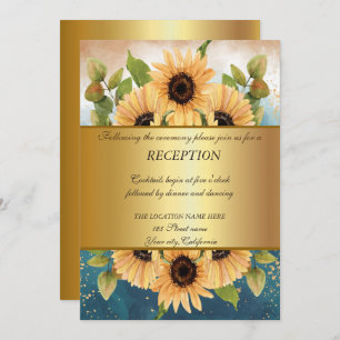 Elegant Chic Gold,Sunflowers Wedding Reception Invitation