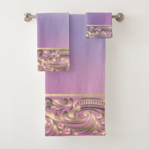 Elegant Chic Gold Swirls Lavander Bath Towel Set