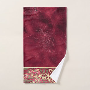 Elegant Chic Gold Swirls Sparkle Red Bath Towel Set