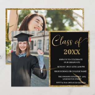 Elegant chic golden & black graduation invitation