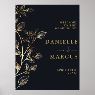 Elegant Chic Golden Floral Wedding Welcome Sign