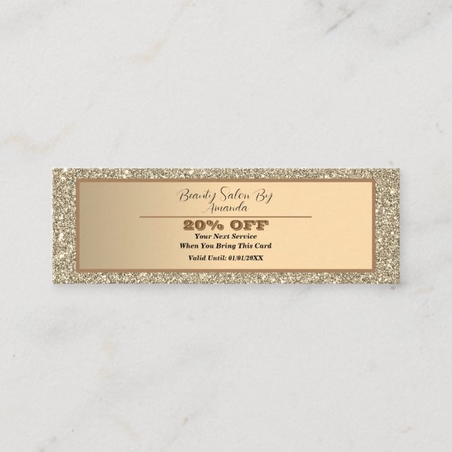 Elegant Chic Golden Foil Glittery Glam Discount  Mini Business Card (Front)