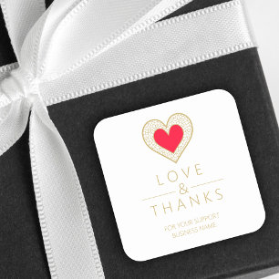 Elegant Chic Gratitude Red Gold Heart Lace  Square Sticker